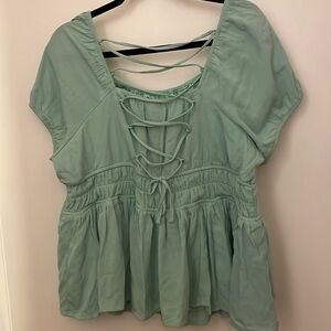 Torrid Mint Green Lace Up Puff Sleeve Summer Peplum Top 1X